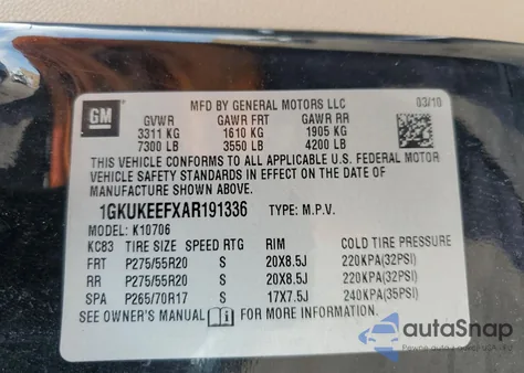 2010 GMC Yukon Denali from USA, damaged, VIN 1GKUKEEFXAR191336